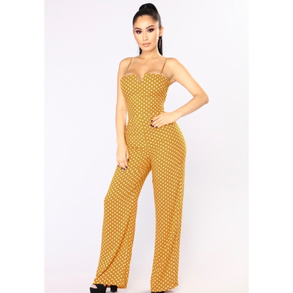 Far Out Polka Dot Jumpsuit - Mustard